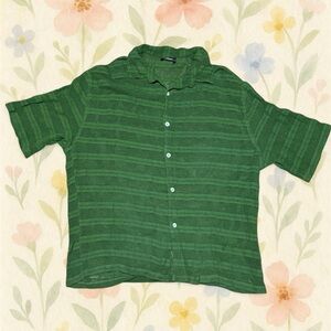 ASOS Design Green Open Knit Sheer Button Up Shirt 2XL Cotton Short Sleeve Beach